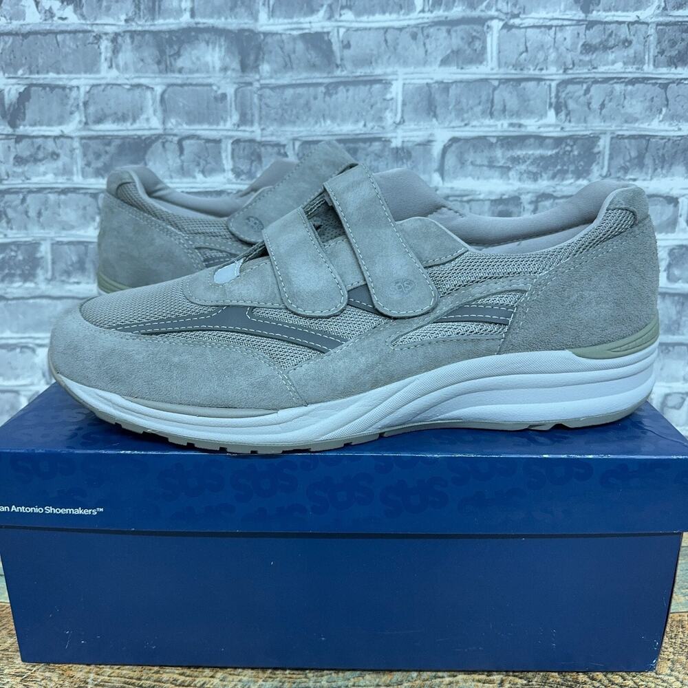 SAS JV Mesh Grey Suede Active Walking Double Straps Shoes Mens Size 14.5 M New
